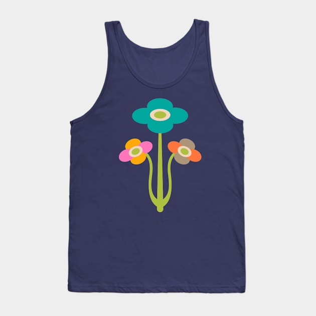 YVETTE Mid-Century Modern Mod Floral Triple Flowers in Bright Multi-Colours - UnBlink Studio by Jackie Tahara Tank Top by UnBlink Studio by Jackie Tahara